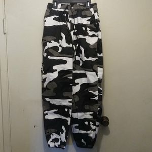 Black and white camo cargo pants